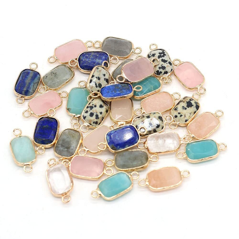 7973 8 Pcs Natural Stone Pendant connectors rectabgle Mixed Crystal Stone